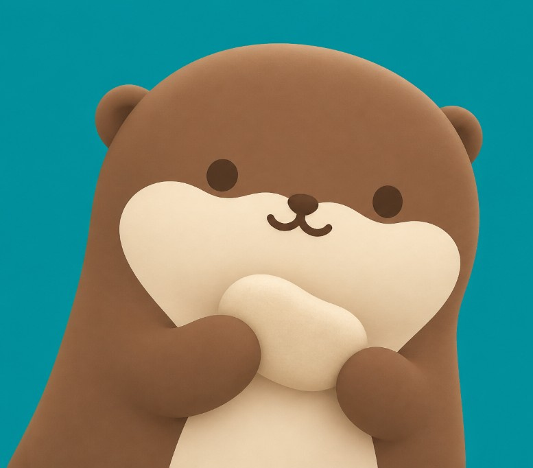 Hamu：棕色水獭从青绿底左下角探出，双爪合在胸前。